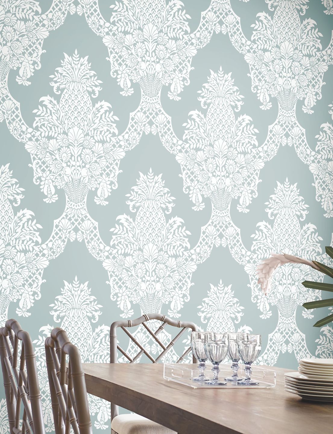 YORK Pineapple Damask Pastel Turquoise